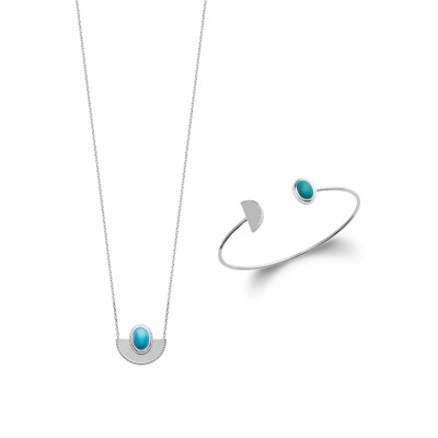 Collier en argent rhodié et pierre synthétique, 45cm