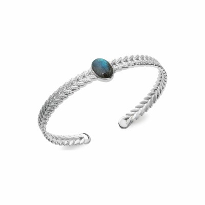 Bracelet jonc en argent rhodié et labradorite