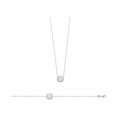 Bracelet en argent rhodié et nacre, 18cm