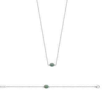Bracelet en argent rhodié et quartzite vert, 18cm