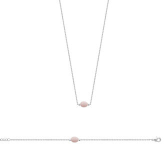Bracelet en argent rhodié et quartz rose, 18cm