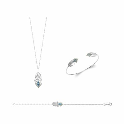 Bracelet en argent rhodié, oxydes de zirconium et pierre synthétique, 18cm