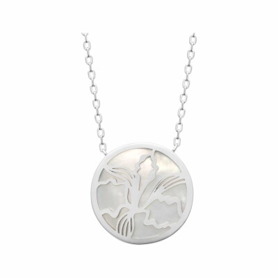 Collier en argent rhodié et nacre, 45cm