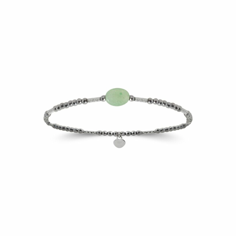 Bracelet en argent rhodié et quartzite vert, taille 16