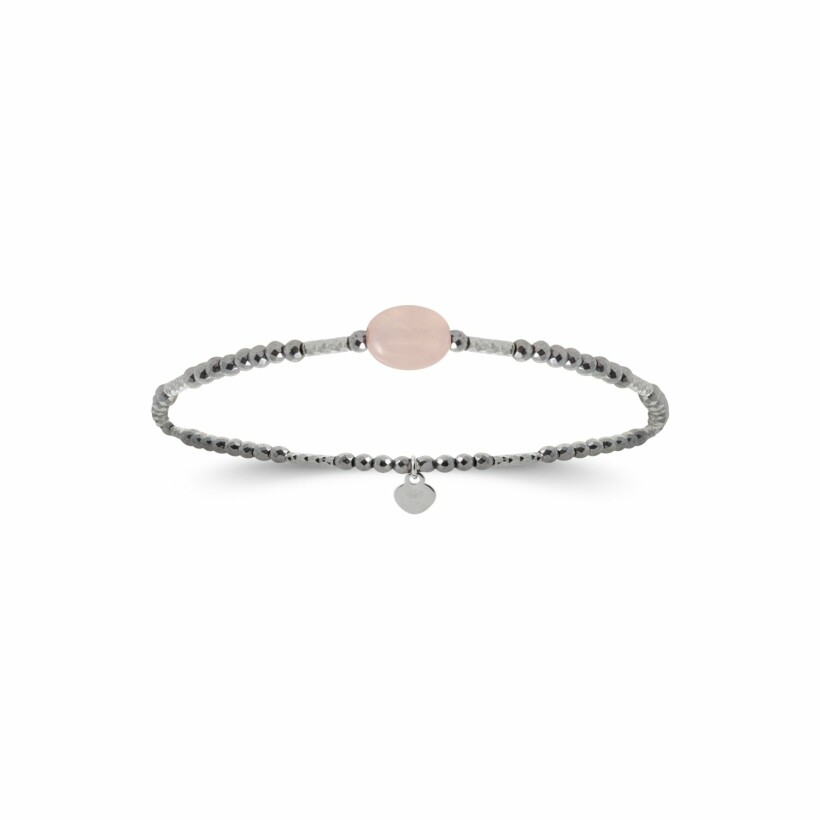 Bracelet en argent rhodié et quartz rose, taille 16