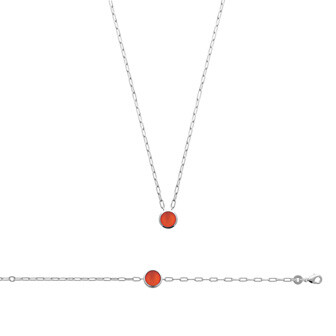 Collier en argent rhodié et agate rouge, 45cm