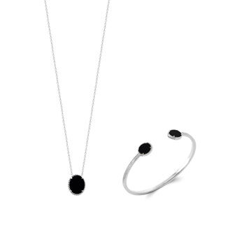 Collier en argent et agate noire, 45cm