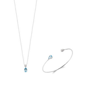 Collier en argent rhodié, oxydes de zirconium et pierre synthétique, 45cm