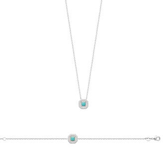 Bracelet en argent rhodié, oxydes de zirconium et pierre de couleur, 18cm