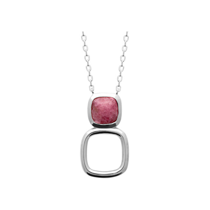 Collier en argent rhodié et rhodonite, 45cm