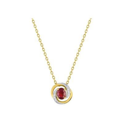 Collier en or jaune, rubis et oxyde de zirconium
