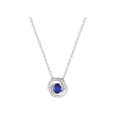 Collier en or blanc, saphir et oxyde de zirconium