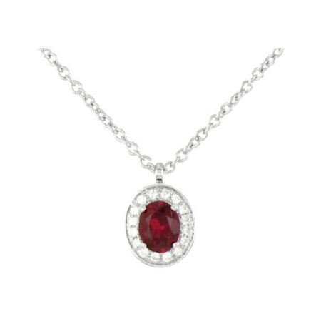 Collier en or blanc, diamants de 0.07ct et rubis de 0.44ct