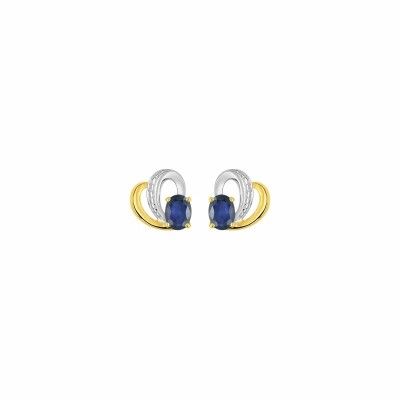 Boucles d'oreilles clous en or jaune, rhodium et saphirs