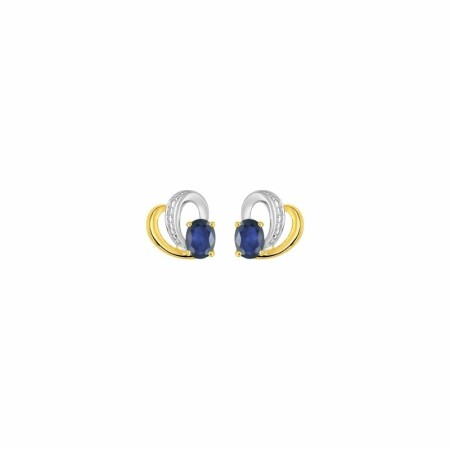 Boucles d'oreilles clous en or jaune, rhodium et saphirs