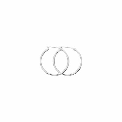 Boucles d'oreilles créoles système Vector en or blanc, 25mm