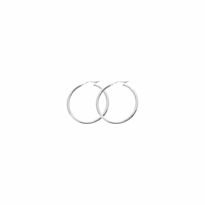 Boucles d'oreilles créoles système Vector en or blanc, 30mm