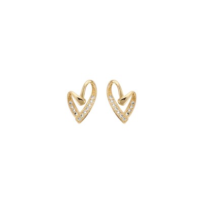 Boucles d'oreilles cœur en plaqué or et oxydes de zirconium
