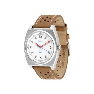 Kelton RC24 Quartz White Watch – Brown Strap