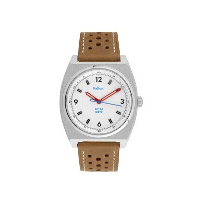 Montre Kelton RC24 Quartz Blanche – Bracelet Marron
