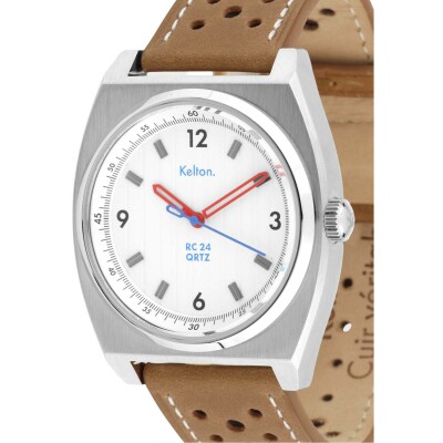 Montre Kelton RC24 Quartz Blanche – Bracelet Marron
