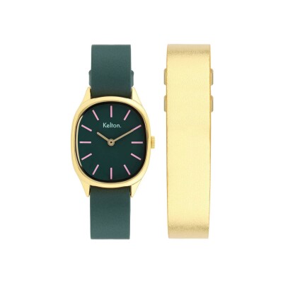Coffret montre Kelton Colorama Laurier et second bracelet