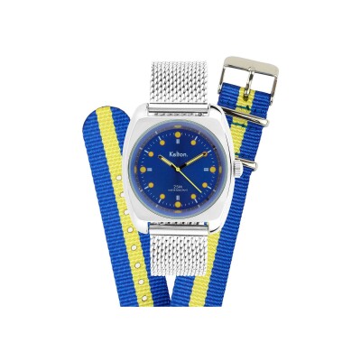 Coffret montre Kelton RC 2 Bleu-jaune Mesh et bracelet Nato