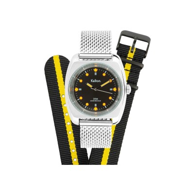 Coffret montre Kelton RC 2 Noir-jaune Mesh et bracelet Nato