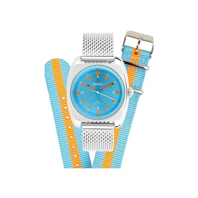 Coffret montre Kelton RC 2 Bleu-orange Mesh et bracelet Nato