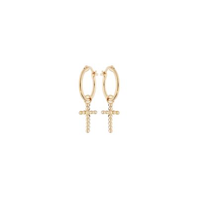 Boucles d'oreilles plaqué or Boucles d'oreilles créoles 12mm avec croix boule