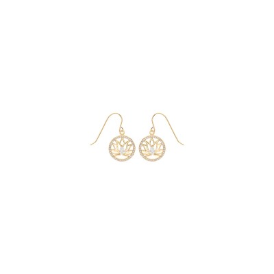 Boucles d'oreilles crochet plaqué or fleur de lotus contour cercle oxydes blancs sertis