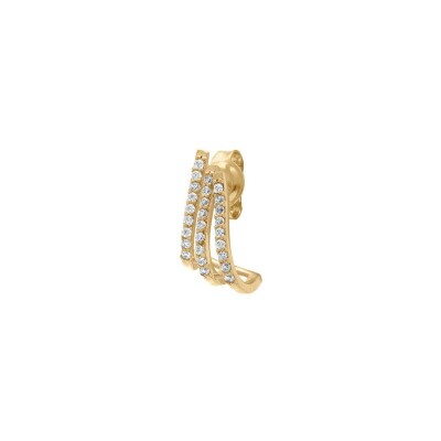 Boucles d'oreilles tige plaqué or unitaire 3 rangs oxydes blancs sertis