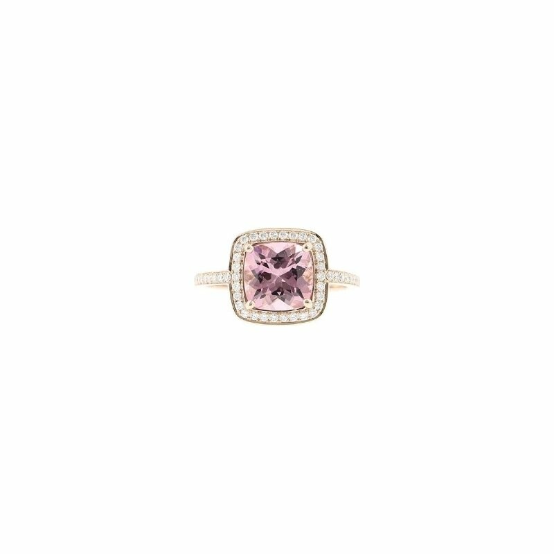 Solitaire ring in pink gold, pink tourmaline and diamonds
