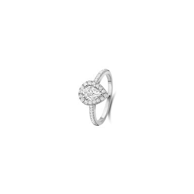 Bague solitaire Halo en or blanc et diamant