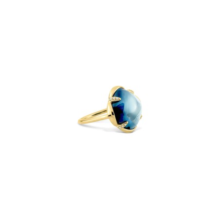 Bague Morgane Bello Songe en or jaune, topaze bleu london et diamants