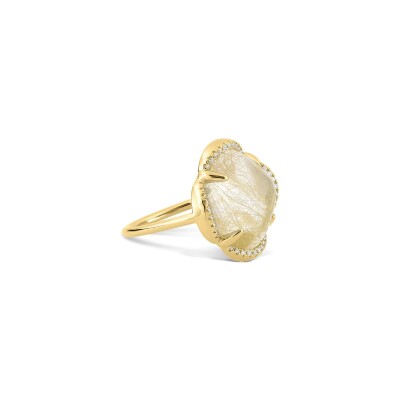 Bague Morganne Bello Songe en or jaune, quartz Rutile et diamants