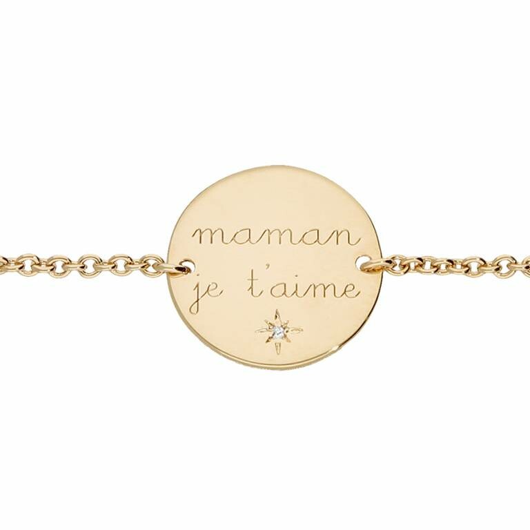 Bracelet Maman je t'aime en plaqué or et oxyde de zirconium