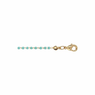 Bracelet en plaque or boules et résine cube couleur turquoise 15+3cm
