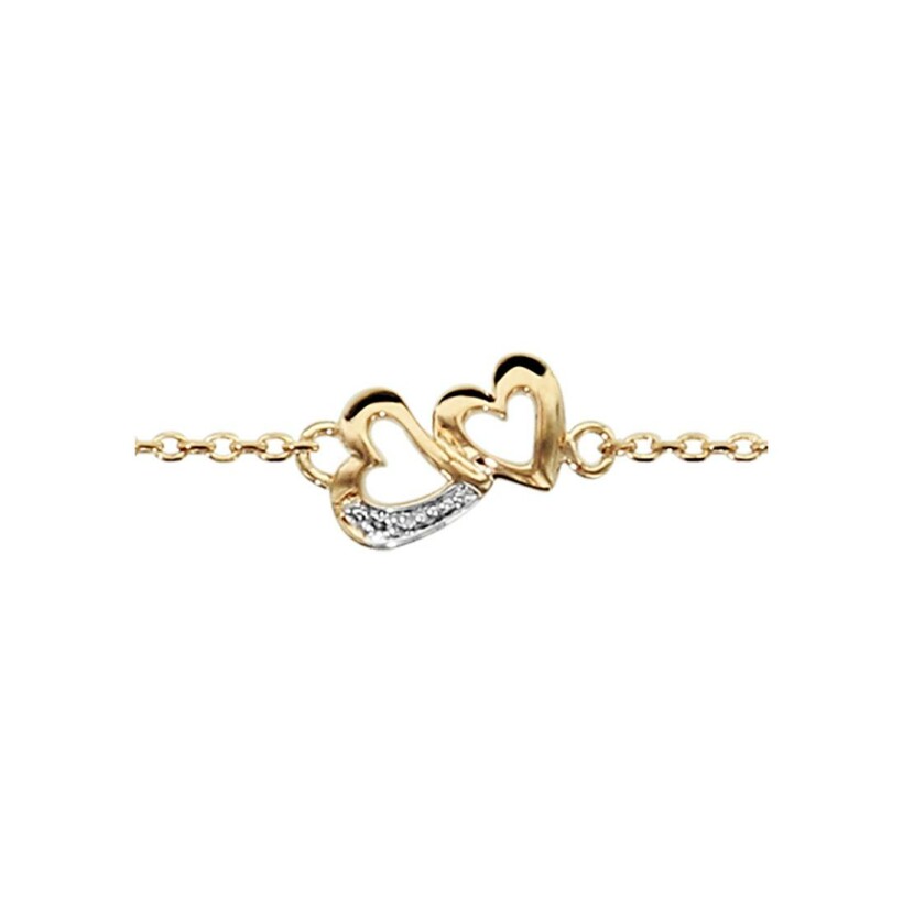 Bracelet double cœurs en plaqué or