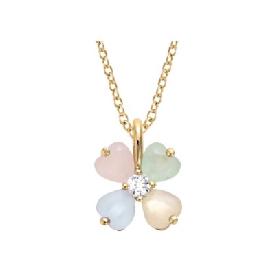 Collier plaqué or pendentif forme fleur verre opaque pastel 40+4cm