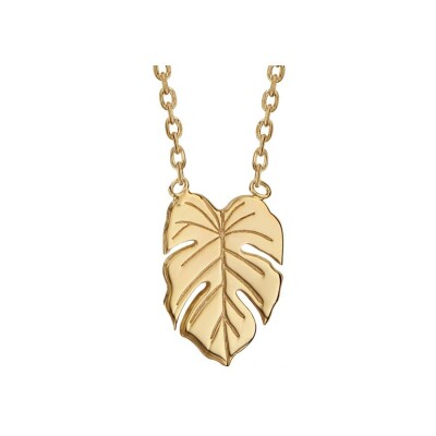 Collier plaqué or feuille bananier 37+4cm