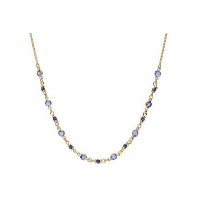 Collier plaqué or tutti frutti bleu foncé 40+5cm