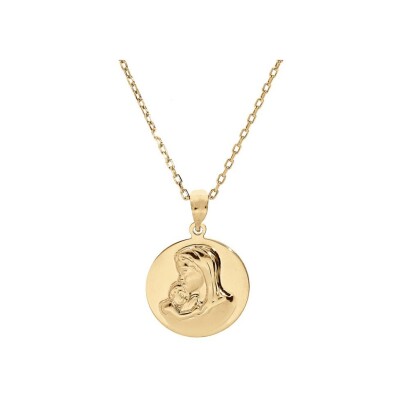 Collier plaqué or pendentif médaille vierge en relief 40+5cm