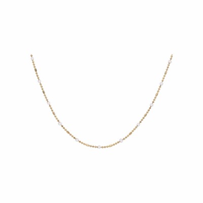 Collier plaqué or boules résine blanches 40+5cm