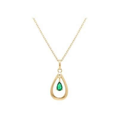 Collier plaqué or goutte ovale 15mm oxyde vert 42+3cm