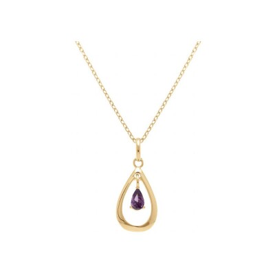 Collier plaqué or goutte ovale 15mm oxyde violet 42+3cm