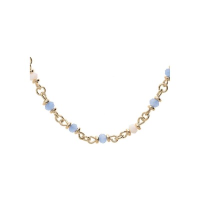 Collier en plaqué or et pierres de couleurs bleues et blanches