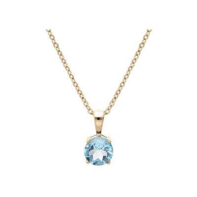 Collier plaqué or pendentif pierre véritable topaze bleu 6,5mm 42+3cm