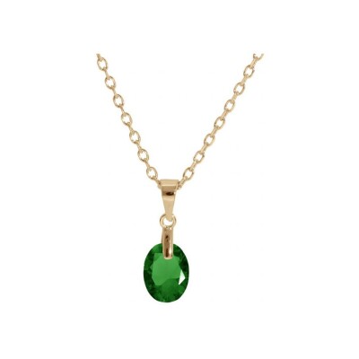 Collier plaqué or pendentif goutte oxyde vert foncé faceté 40+5cm