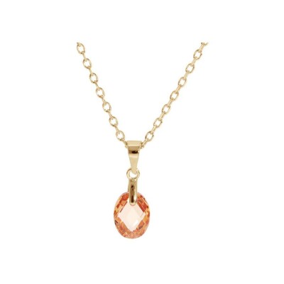 Collier plaqué or pendentif goutte oxyde orangé faceté 40+5cm